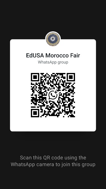 QR code to join the EdUSA Morocco Fair WhatsApp group. Scan it using the WhatsApp camera.